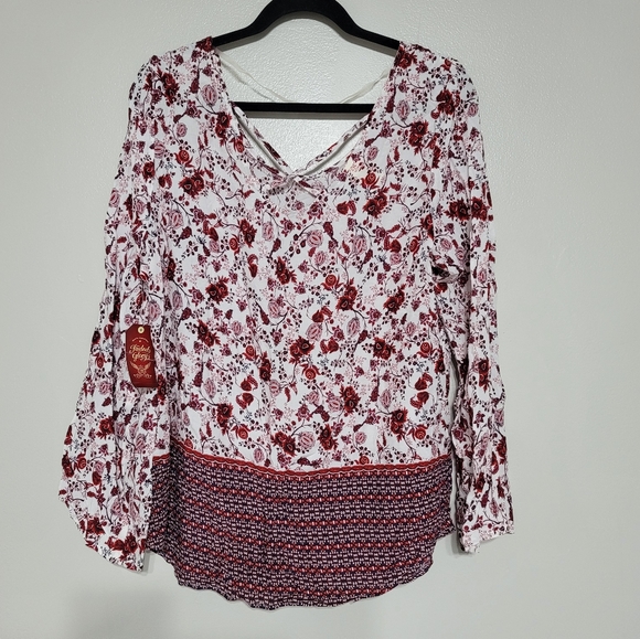 NWT Faded Glory Merlot Tunic Blouse with cross back Size L 100% Rayon - Picture 9 of 12